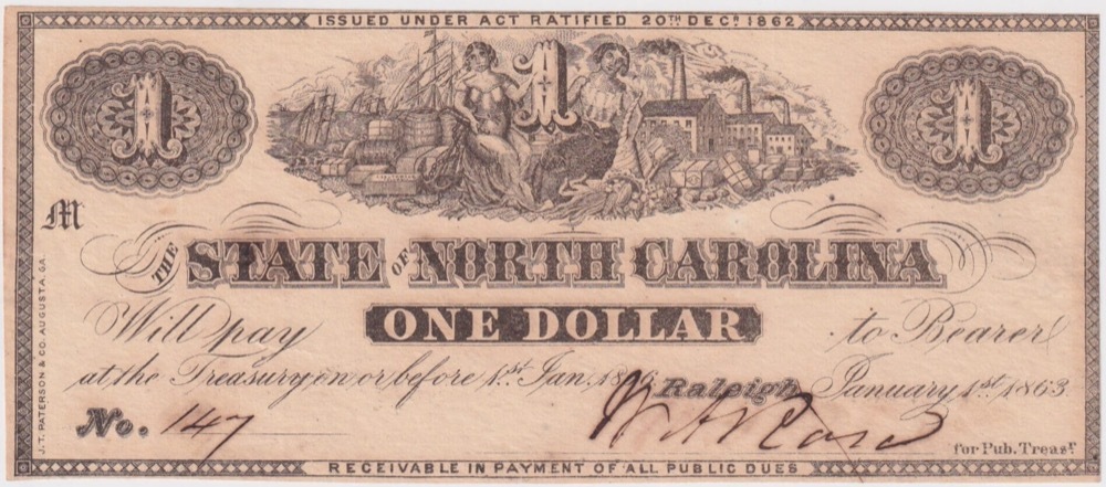 North Carolina 1863 1 Dollar P# S2365 About Unc product image