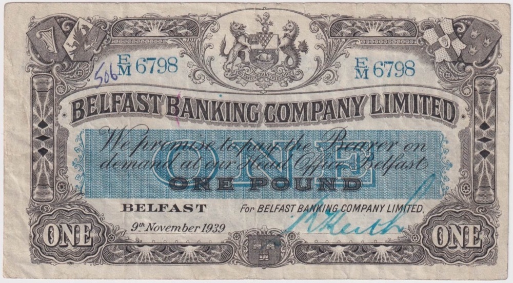 Northern Ireland (Belfast Banking Co.) 1939 1 Pound P# 126b Very Fine product image