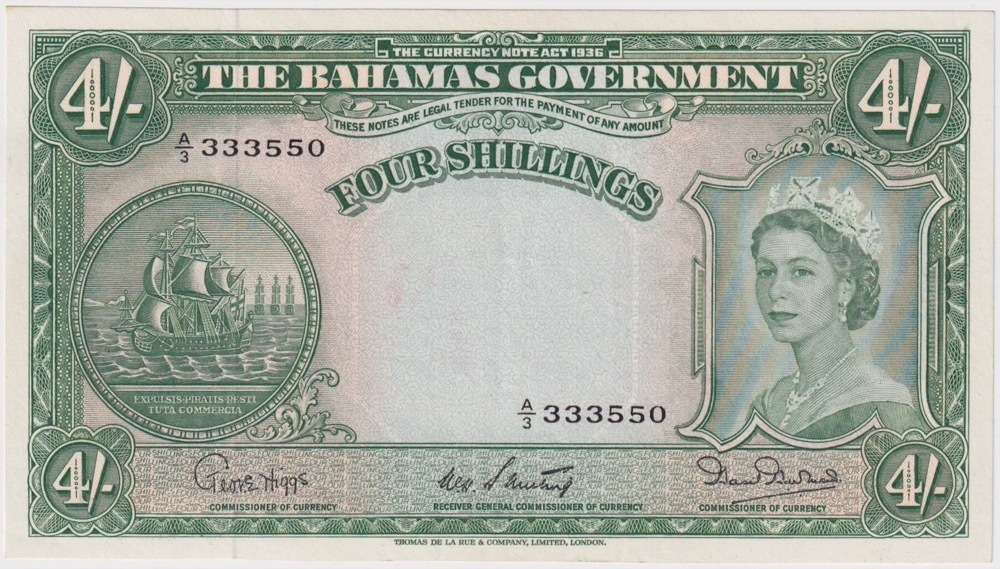 Bahamas 1953 4 Shillings P# 26c About Unc product image