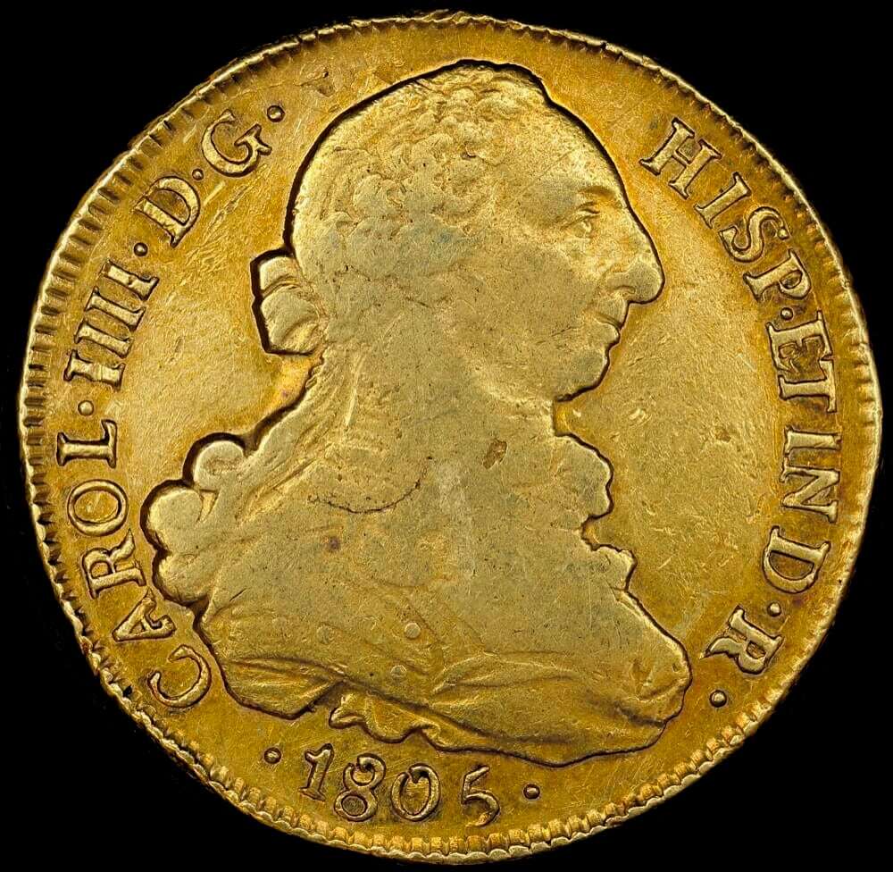 Chile 1805-FJ Gold 8 Escudos KM# 54 about VF product image