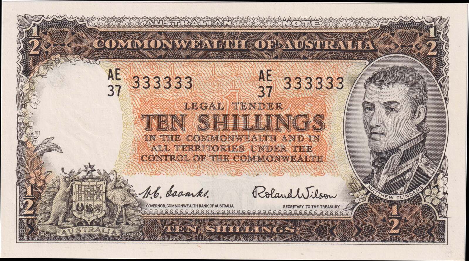 1954 Ten Shilling Coombs/Wilson R16 Solid Serial Uncirculated product image