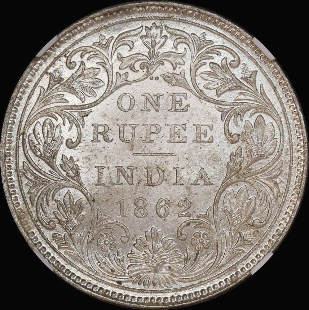 India (British) 1862 Silver Rupee KM#473.1 NGC MS62 product image