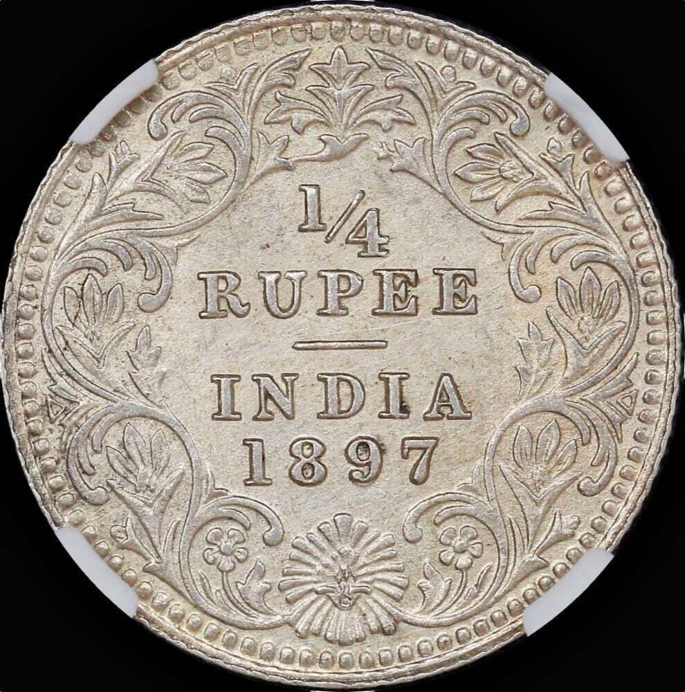 India (British) 1897-C Silver 1/4 Rupee KM# 471 NGC MS62 product image