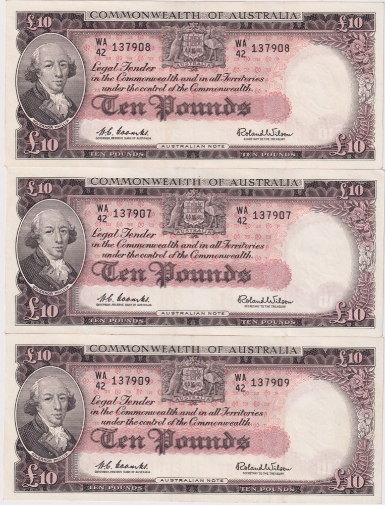 1960 Ten Pound Consecutive Trio Coombs/Wilson R63 Extremely Fine product image