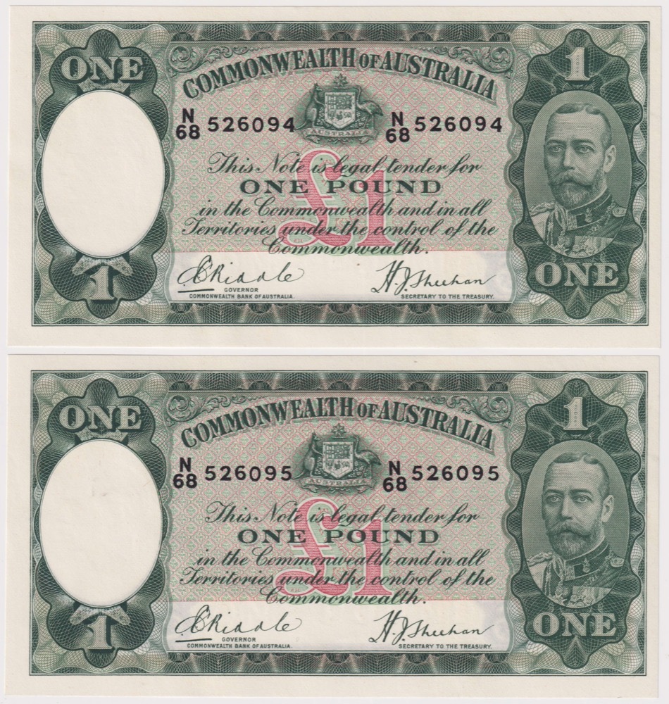 1933 One Pound Consecutive Pair Riddle/Sheehan R28 about Unc product image