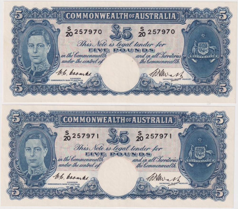 1949 Five Pound Consecutive Pair Coombs/Watt R47 about Unc product image