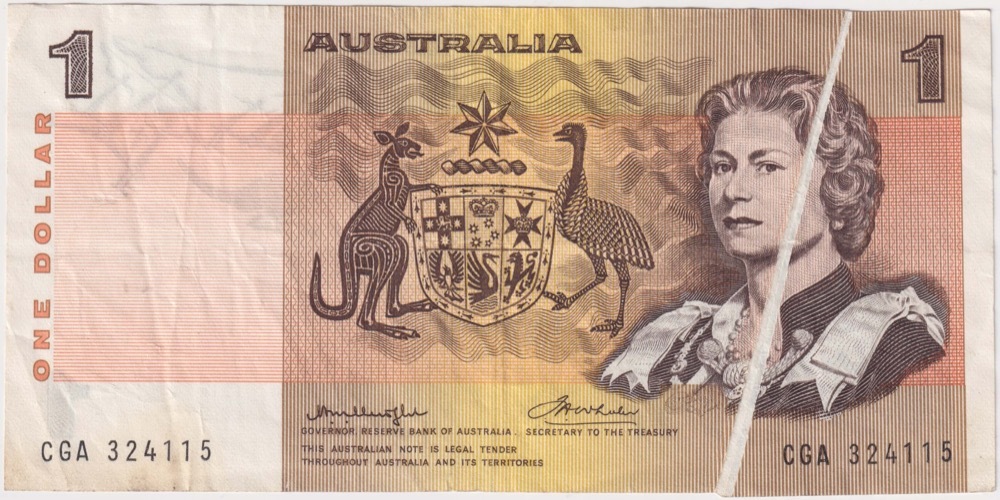1976 $1 Note Knight/Wheeler 2mm Paper Crease Print Error R76A Extremely Fine product image