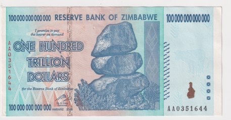 Zimbabwe 2008 100 Trillion Dollars Pick#91 good EF product image