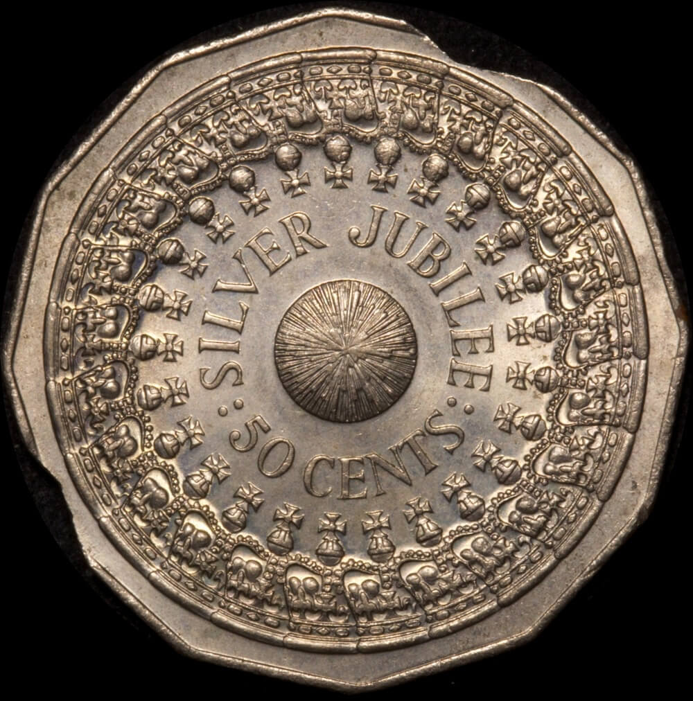 1977 Silver Jubilee 50 Cent Double Clipped Planchet Choice Unc product image