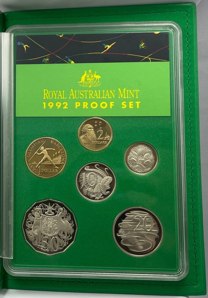 Australia 1992 Proof Coin Set Barcelona Damaged Coloured Shipper product image
