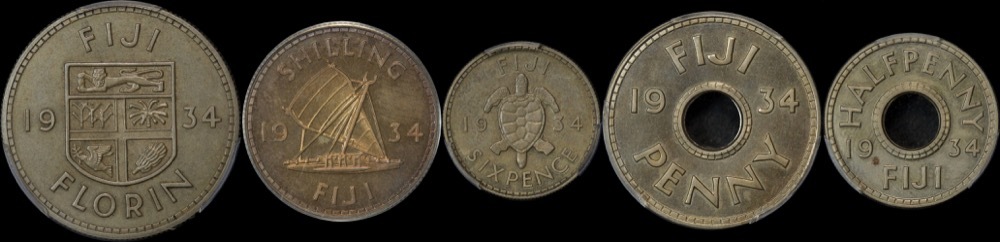 Fiji 1934 Set of 5 Proof Coins PCGS PR63 ~ PR65 product image