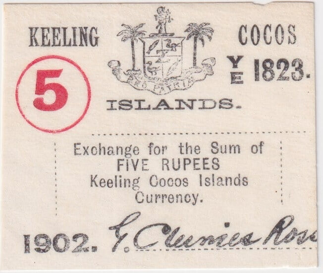 Keeling-Cocos Islands 1902 5 Rupees Exchange Note P#S128