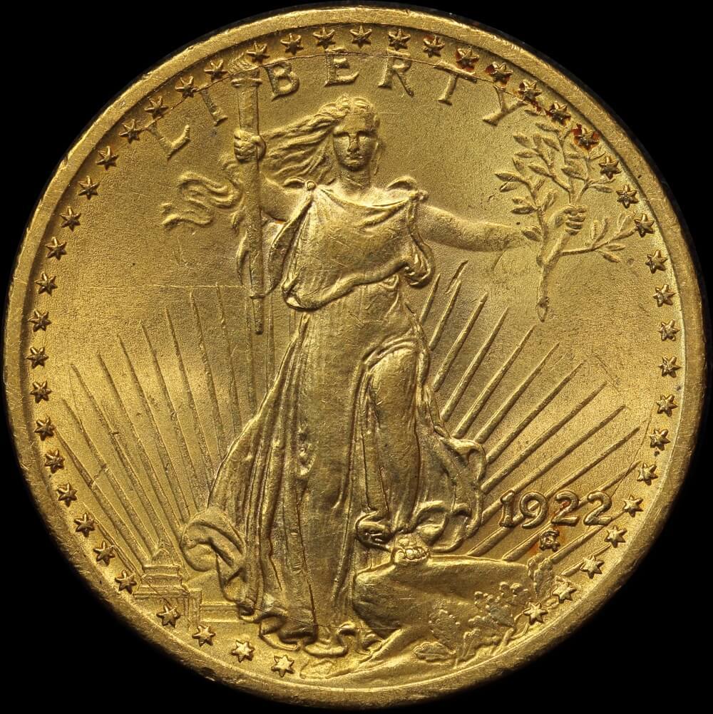 United States 1922 Gold 20 Dollar Saint-Gaudens KM# 131 about Unc product image