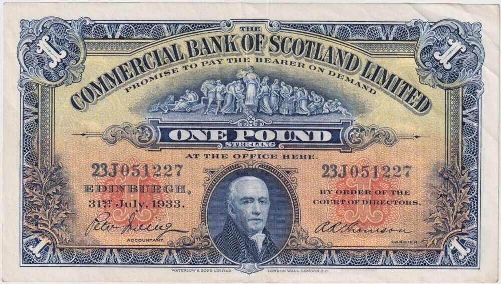 Commercial Bank of Scotland 1933 1 Pound P# S327 Extremely Fine product image