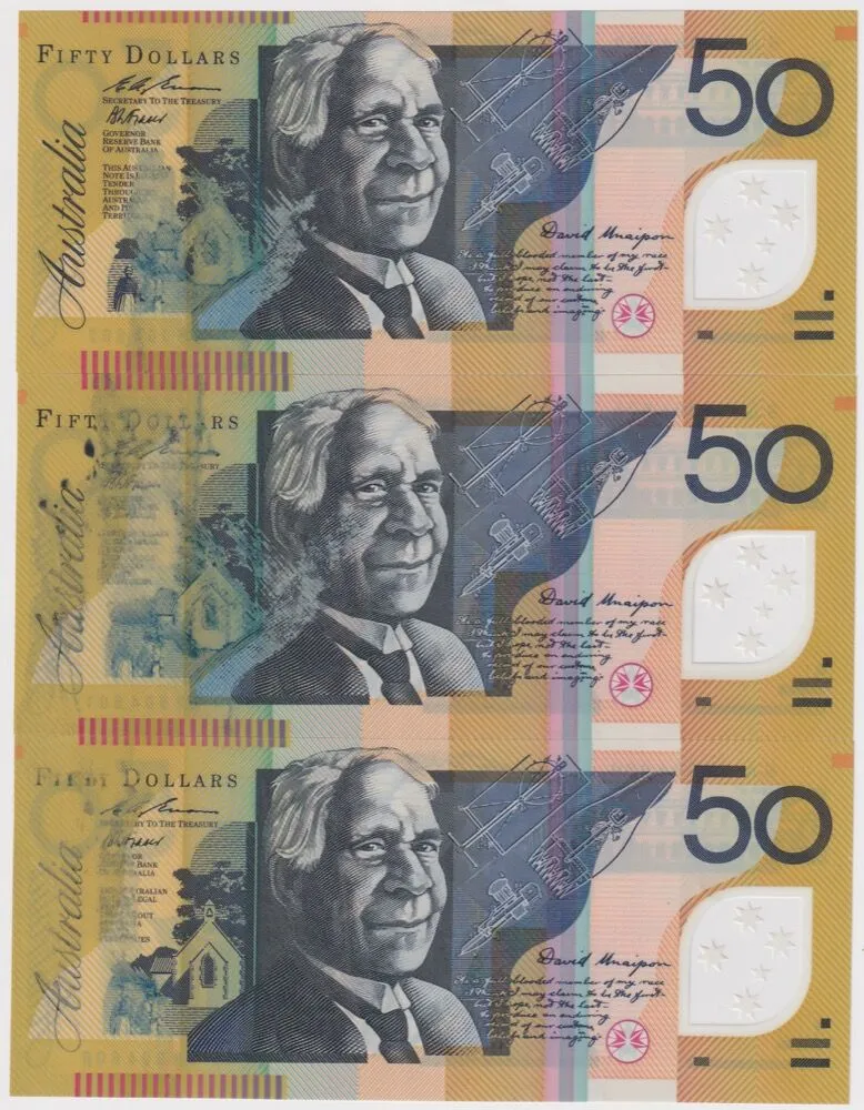 1995 $50 Consecutive Trio of Notes Fraser/Evans R516a Ink Smudge Error Uncirculated product image