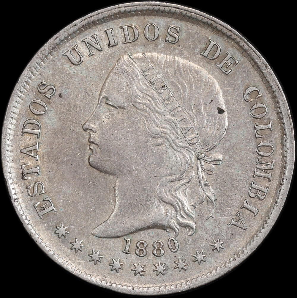 Colombia 1880 Silver 50 Centavos KM#177 good EF product image