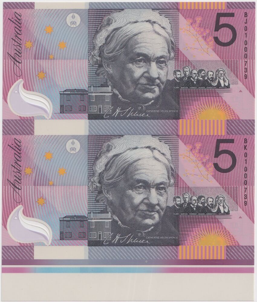 2001 5 Dollar Uncut Vertical Pair Federation MacFarlane Evans product image