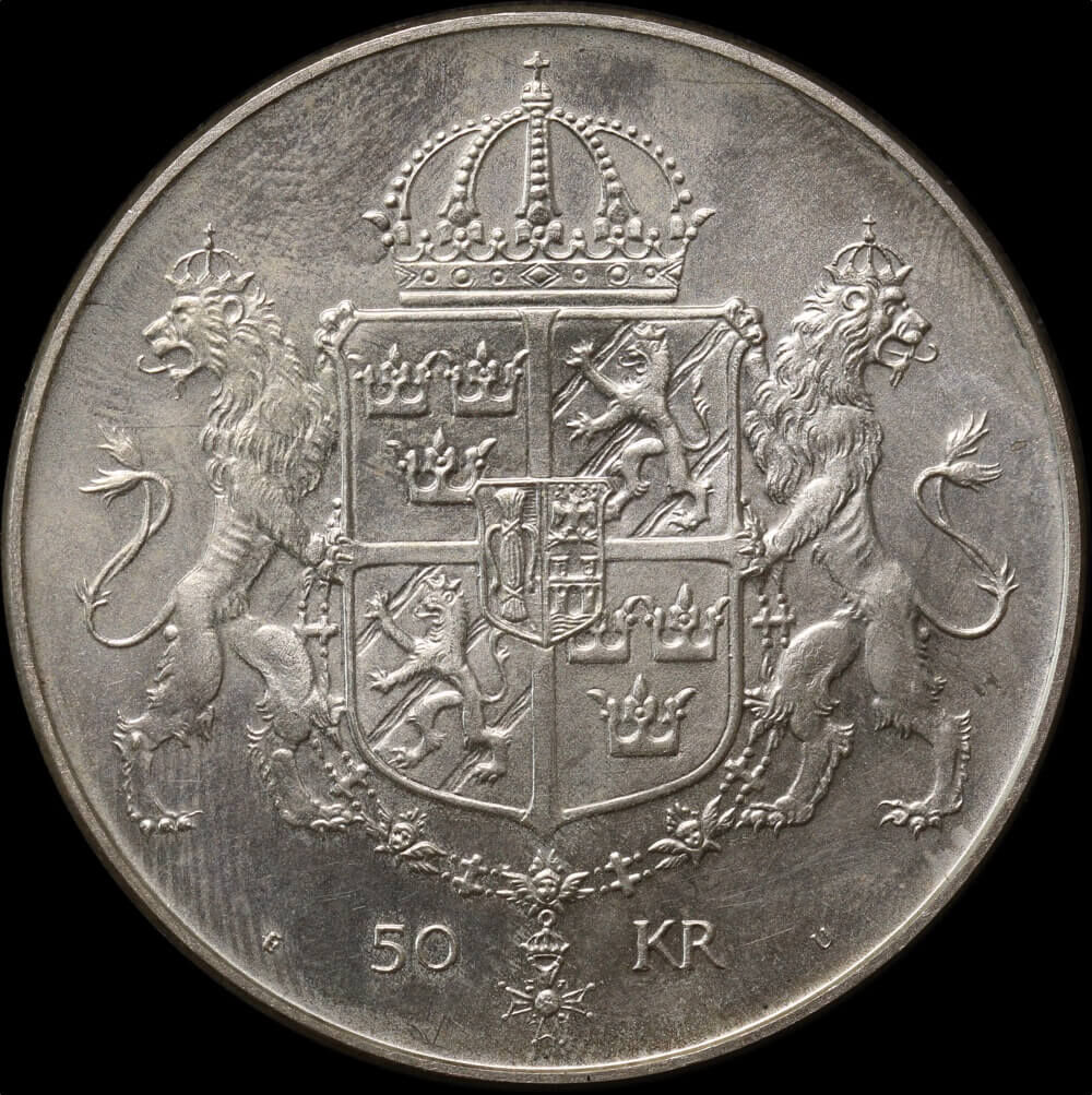 Sweden 1976 Silver 50 Kronor Carl XVI Gustaf KM#854 Uncirculated product image