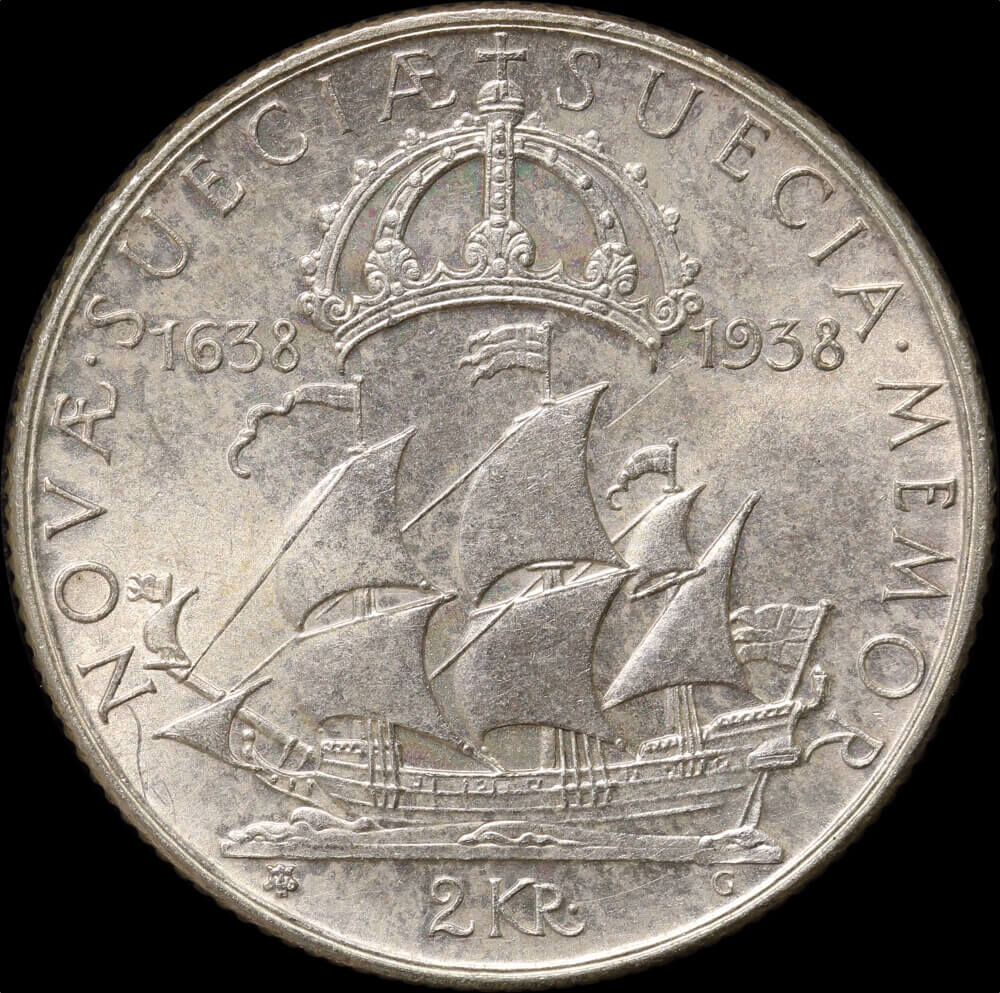 Sweden 1938 Silver 2 Kronor Gustaf V KM#807 Uncirculated product image
