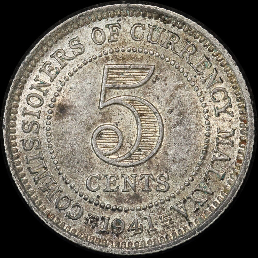 Malaya 1941 Silver 5 Cents KM#3 Uncirculated product image