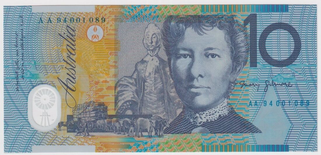 1994 $10 Note Fraser/Evans Grey Dobell AA94 1st Prefix R316bF Unc ex NPA Folder product image