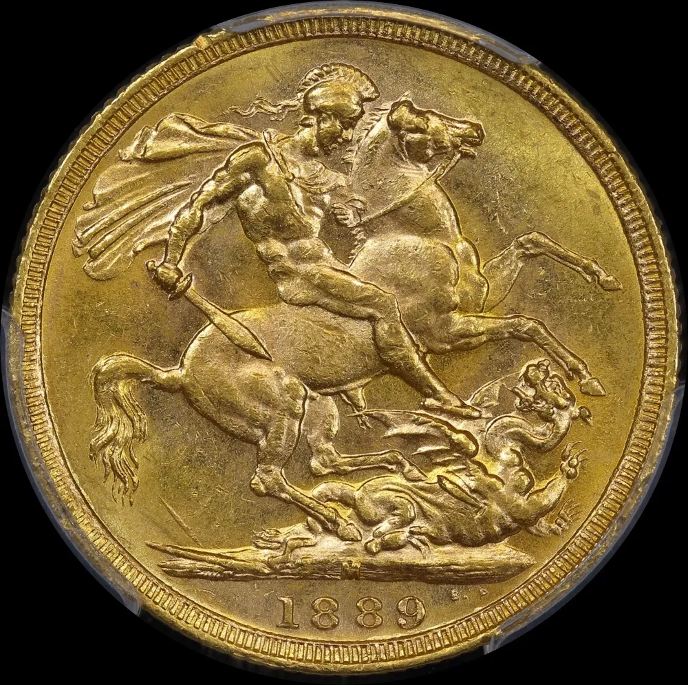1889 Melbourne Jubilee Head Sovereign S-3867B Uncirculated (PCGS MS62) 2nd Obverse Angled J product image