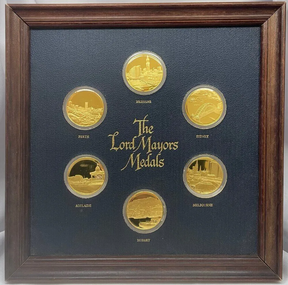 1987 The Lord Mayors Medals Set of 6 Gold Plated Silver Medals product image