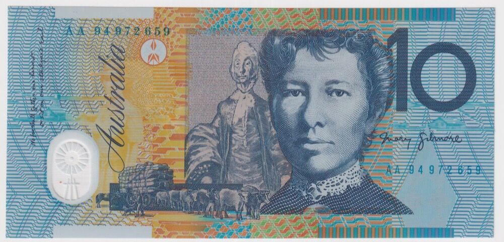 1994 $10 Note Fraser/Evans Blue Dobell AA94 First Prefix R316bF Uncirculated product image