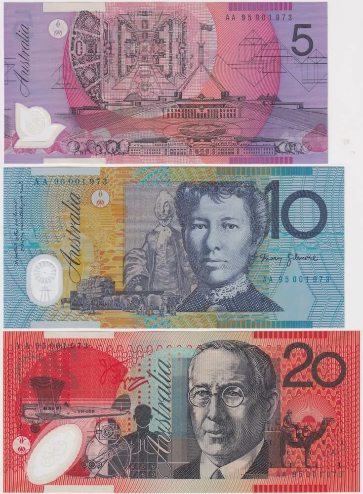 1995 First Prefix 3 Note Set Fraser/Evans Ex Deluxe Annually Dated NPA Folders product image
