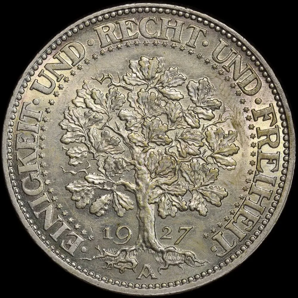 Germany (Weimar Republic) 1927-A Silver 5 Reichsmark KM#56 Uncirculated product image