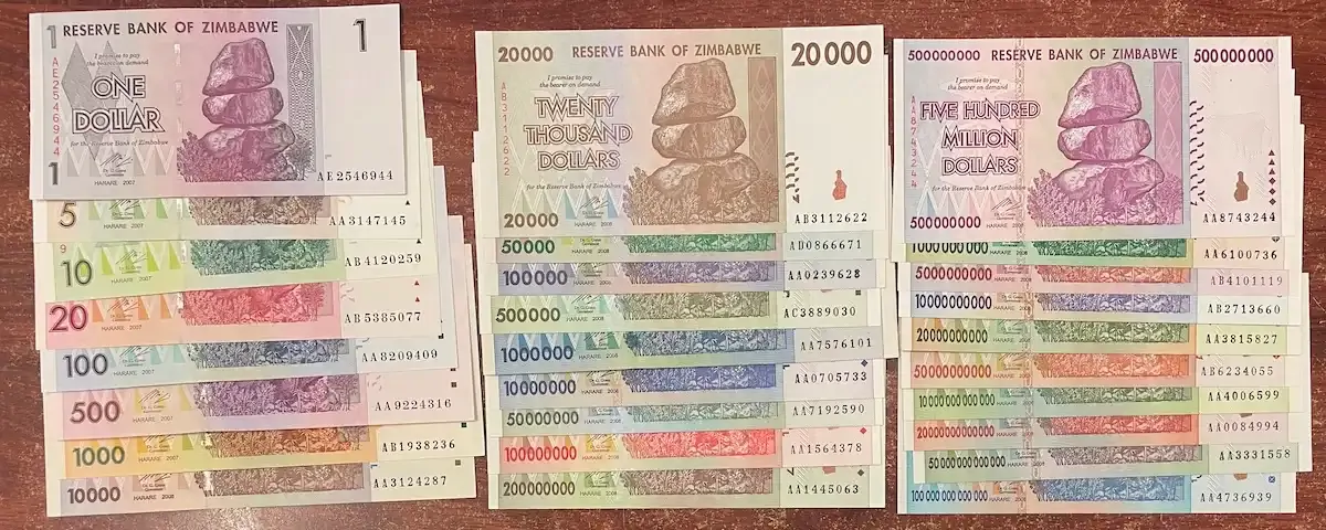 Zimbabwe 2007-2008 Complete Set of 27 Hyperinflation Notes 1-100 Trillion Dollars Uncirculated product image