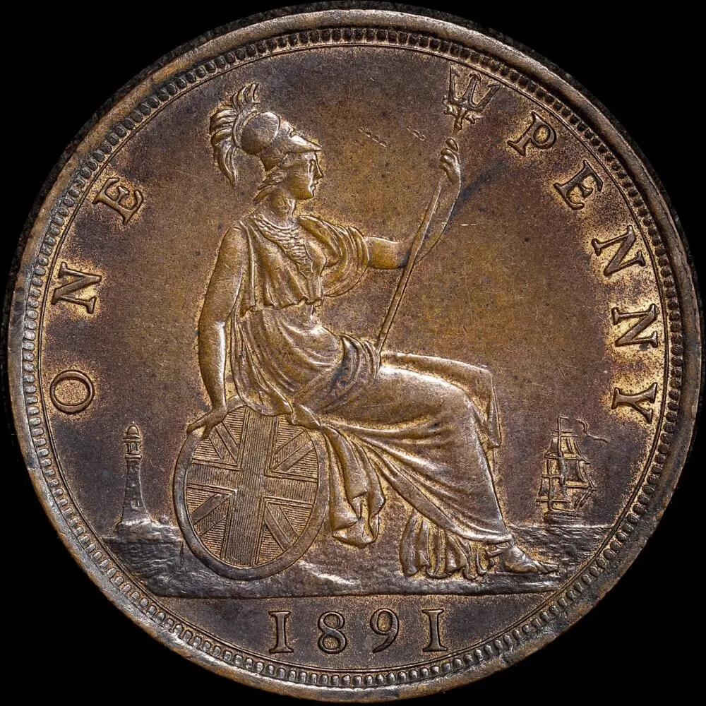 Great Britain 1891 Copper Penny KM# 755 good EF product image