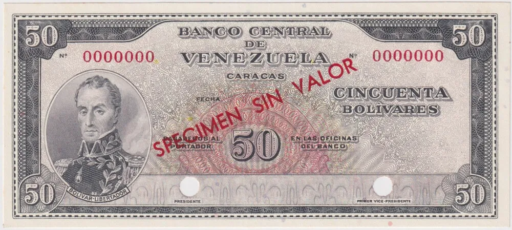 Venezuela 1961 Specimen 50 Bolivares P# 44s Uncirculated product image