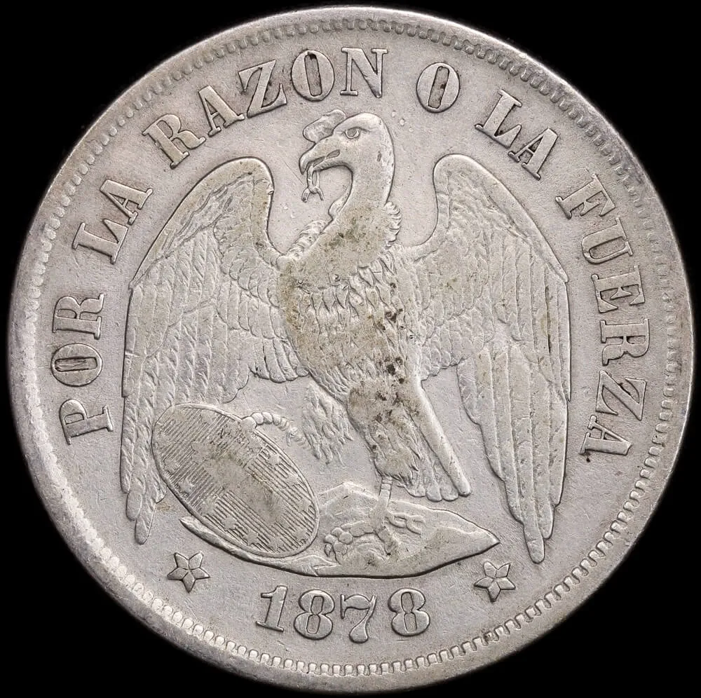 Chile 1878 Silver Peso KM# 142 good VF product image