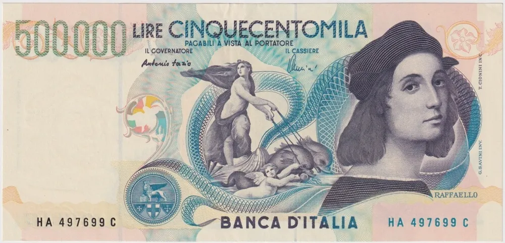 Italy 1997 500,000 Lire (Raffaello) P# 118 about Uncirculated product image
