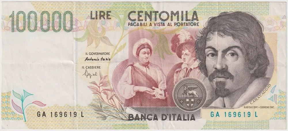 Italy 1994 100,000 Lire (Caravaggio) P# 117 Extremely Fine product image