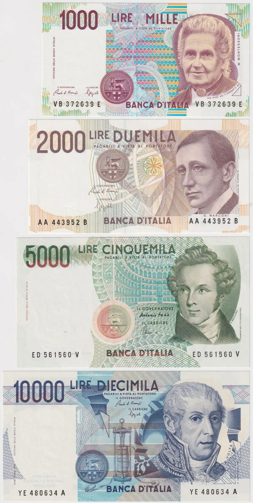 Italy 1984 - 1990 Set of Four Banknotes 1,000 - 10,000 Lire Uncirculated product image