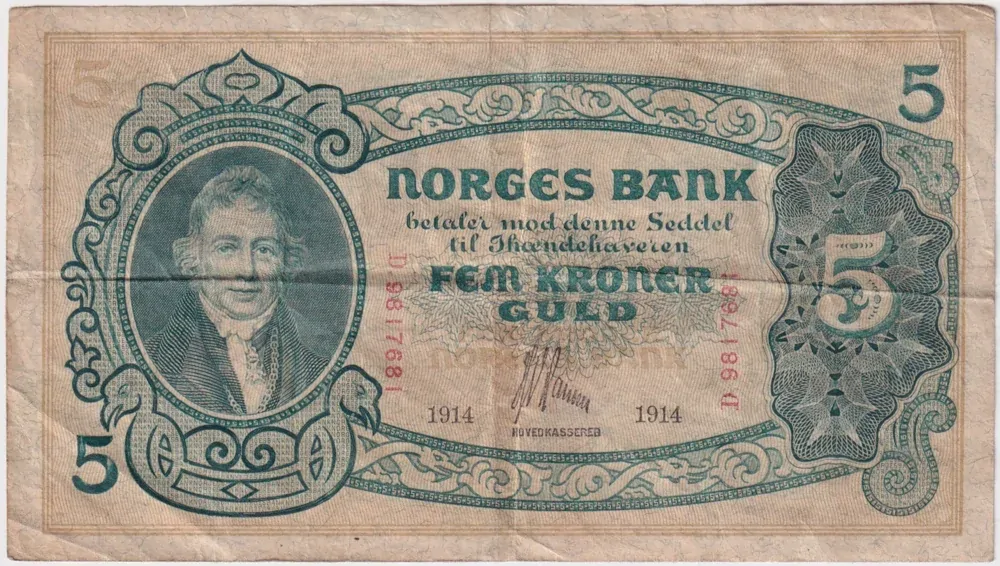 Norway 1914 5 Kroner (Christie Issue) P#7a Fine product image