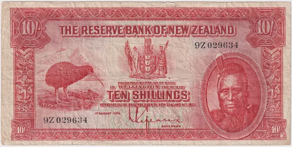 New Zealand 1934 Ten Shillings P# 154 Fine product image