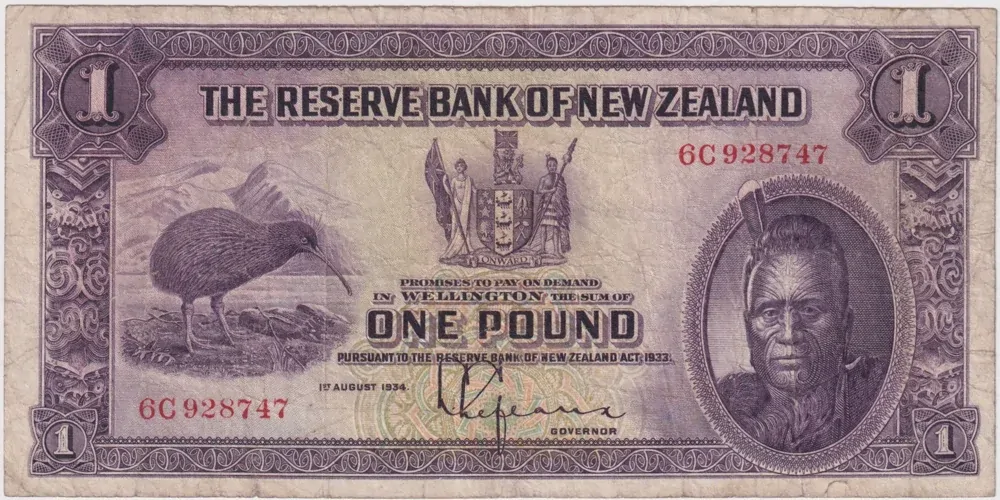 New Zealand 1934 One Pound P# 155 Fine product image