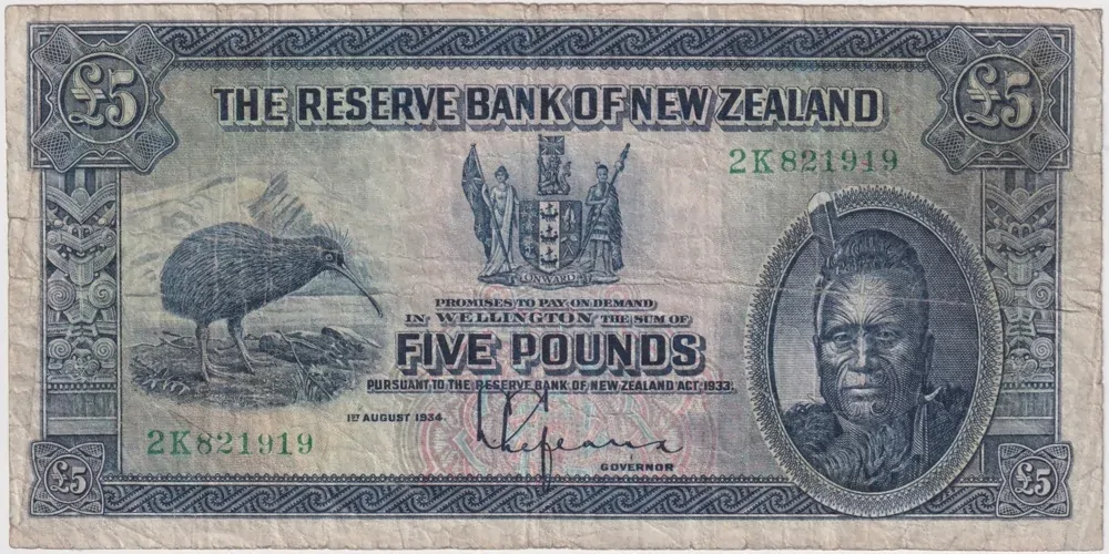 New Zealand 1934 Five Pounds P# 156 Fine product image