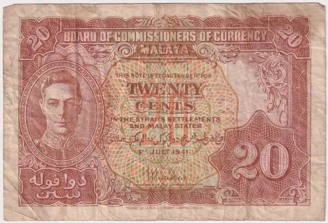 Malaya 1941 20 Cents Pick# 9 Fine product image