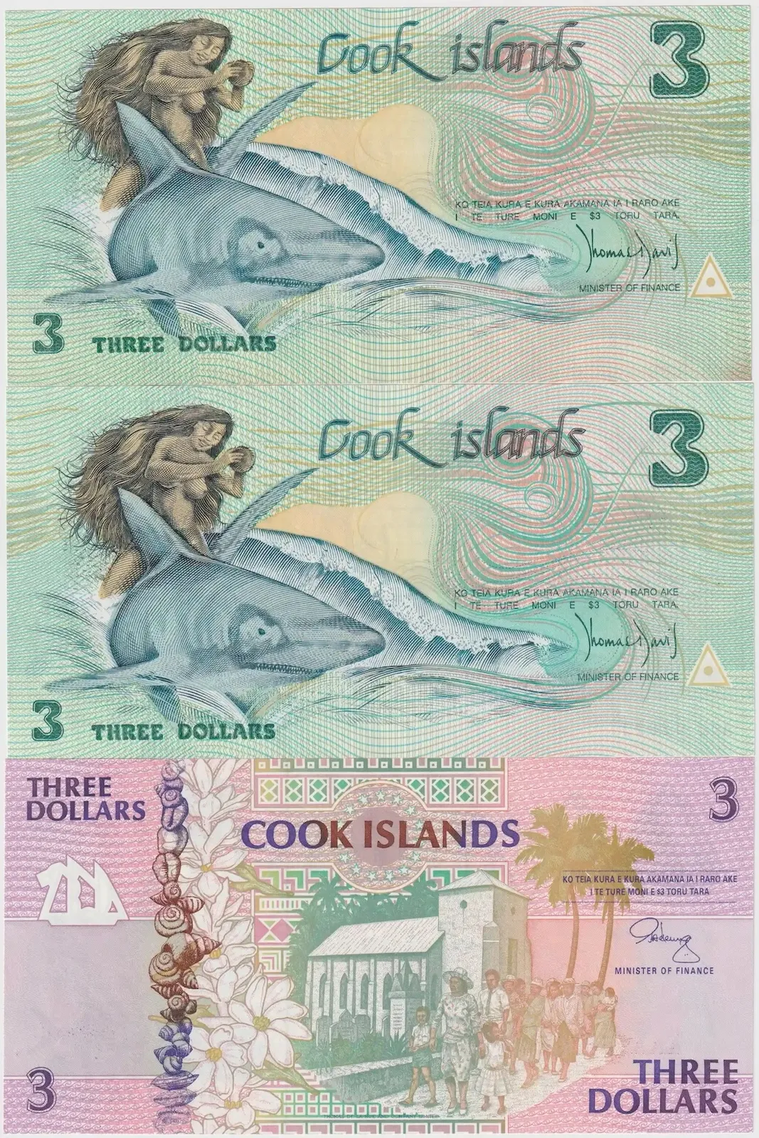 Cook Islands 1987 - 1992 Set of 3 $3 Notes Uncirculated product image