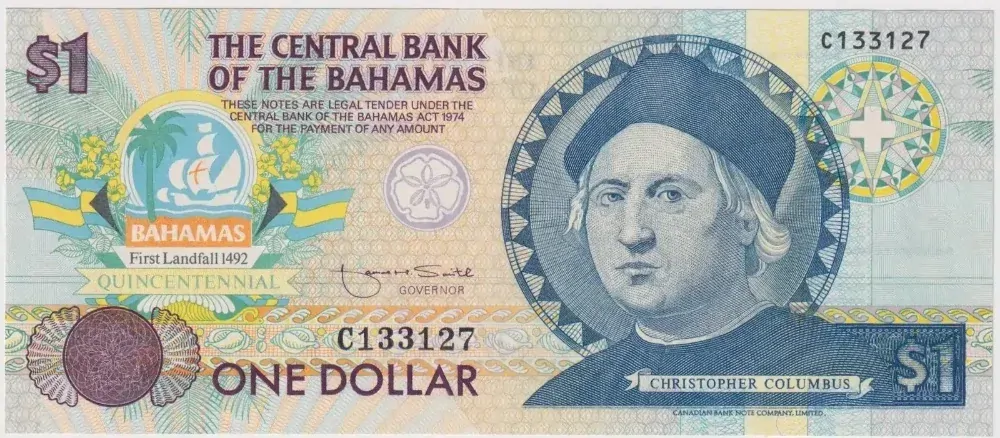 Bahamas 1992 $1 Pick# 50 Uncirculated Quincentennial of First Landfall product image