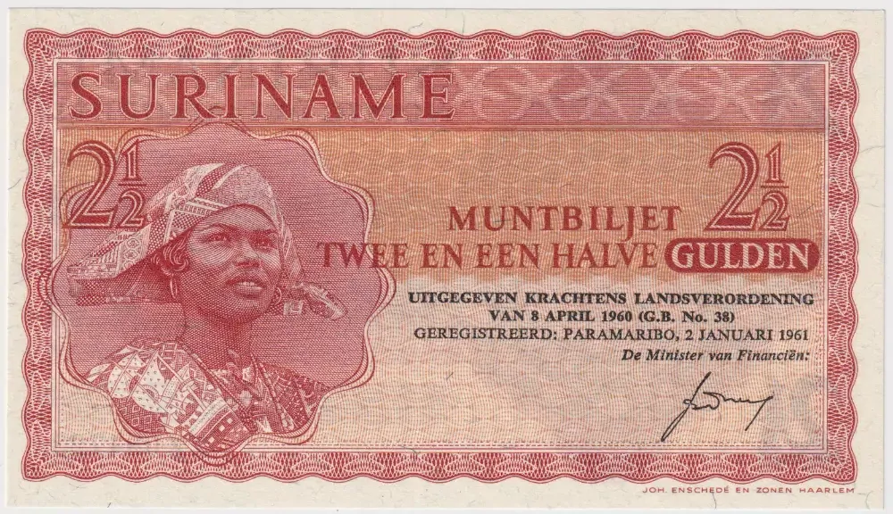Suriname 1961 2.5 Gulden Pick# 117a Uncirculated product image