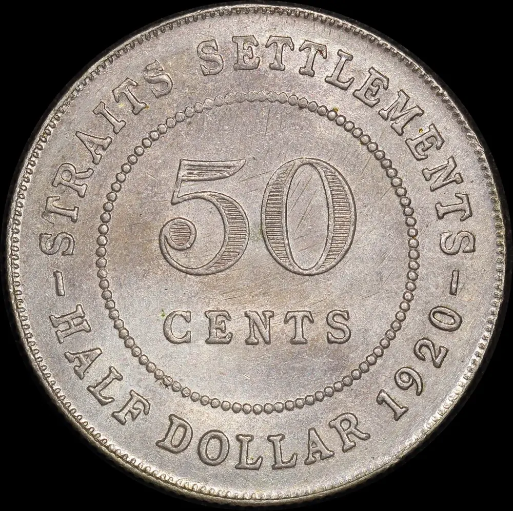 Straits Settlements 1920 Silver 50 Cents KM# 35.1 about Unc product image