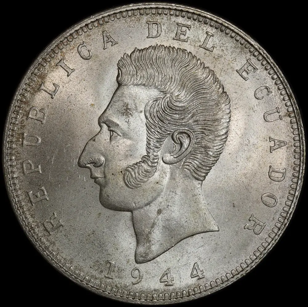 Ecuador 1944 Silver 5 Sucres KM#79 Uncirculated product image