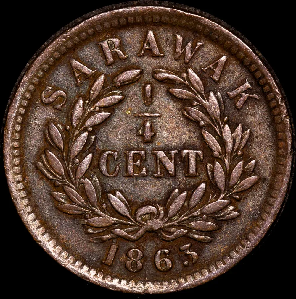 Sarawak 1863 Copper 1/4 Cent KM#1 good VF product image