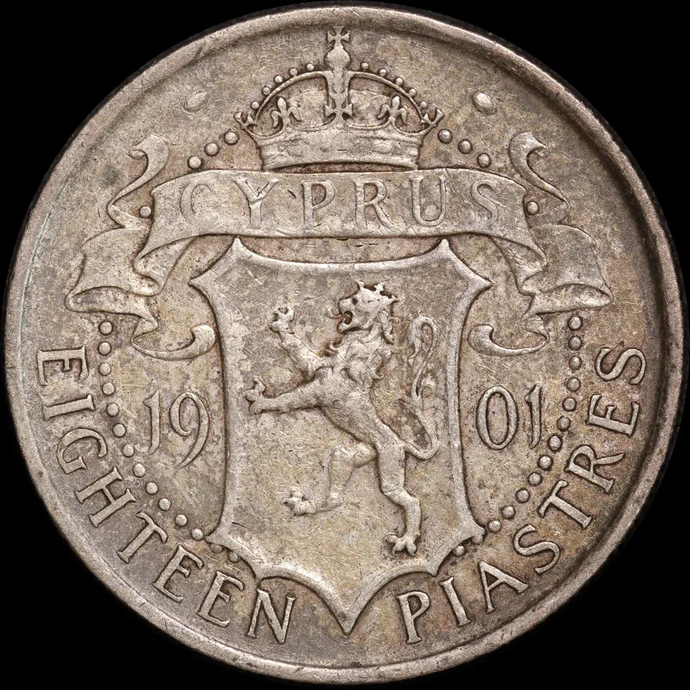 Cyprus 1901 Silver 18 Piastres KM# 7 good VF product image