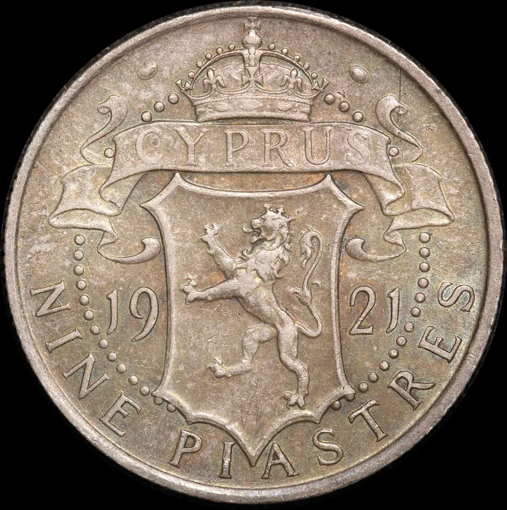 Cyprus 1921 Silver 9 Piastres KM# 13 good EF product image